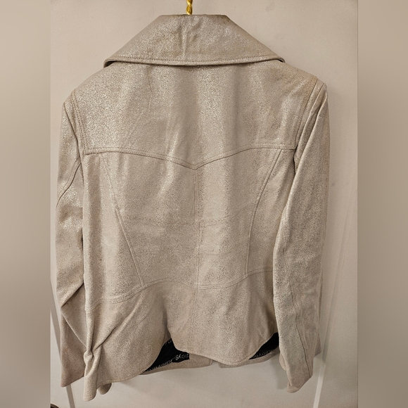 NWOT - Bradley Bayou Leather Metallic Cream Biker Jacket - Size 1X - Picture 6 of 11